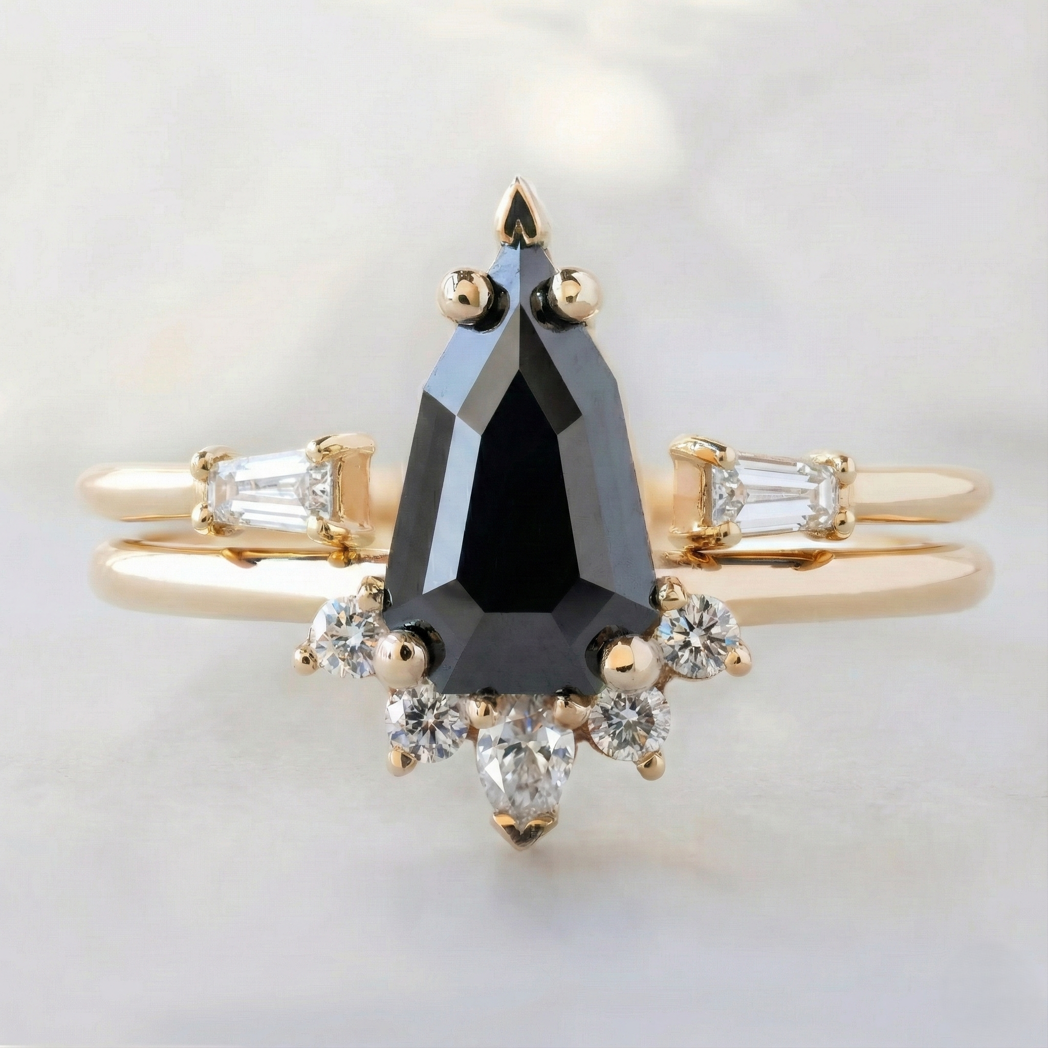 Geometric Shape Fancy Black Color Center Diamond Solid Gold Ring Shree Diamond Mfg